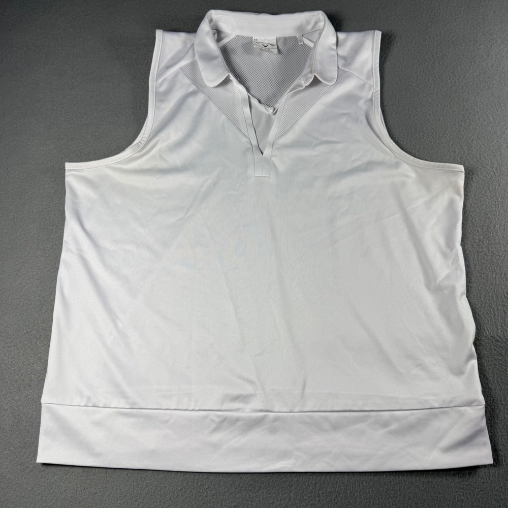 Callaway Womens Sleeveless Golf Polo Shirt Size Large White Mesh V-Neck Athletic